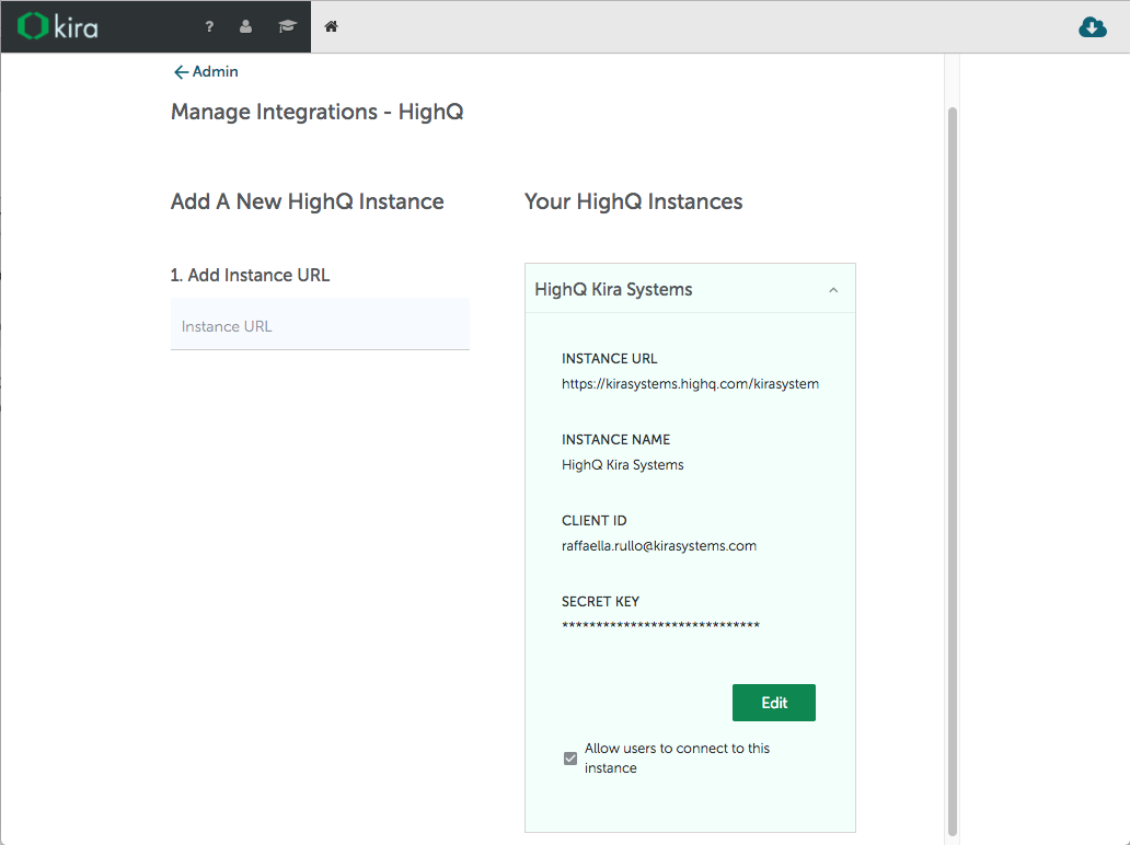 HighQ Integration - Connecting your API token